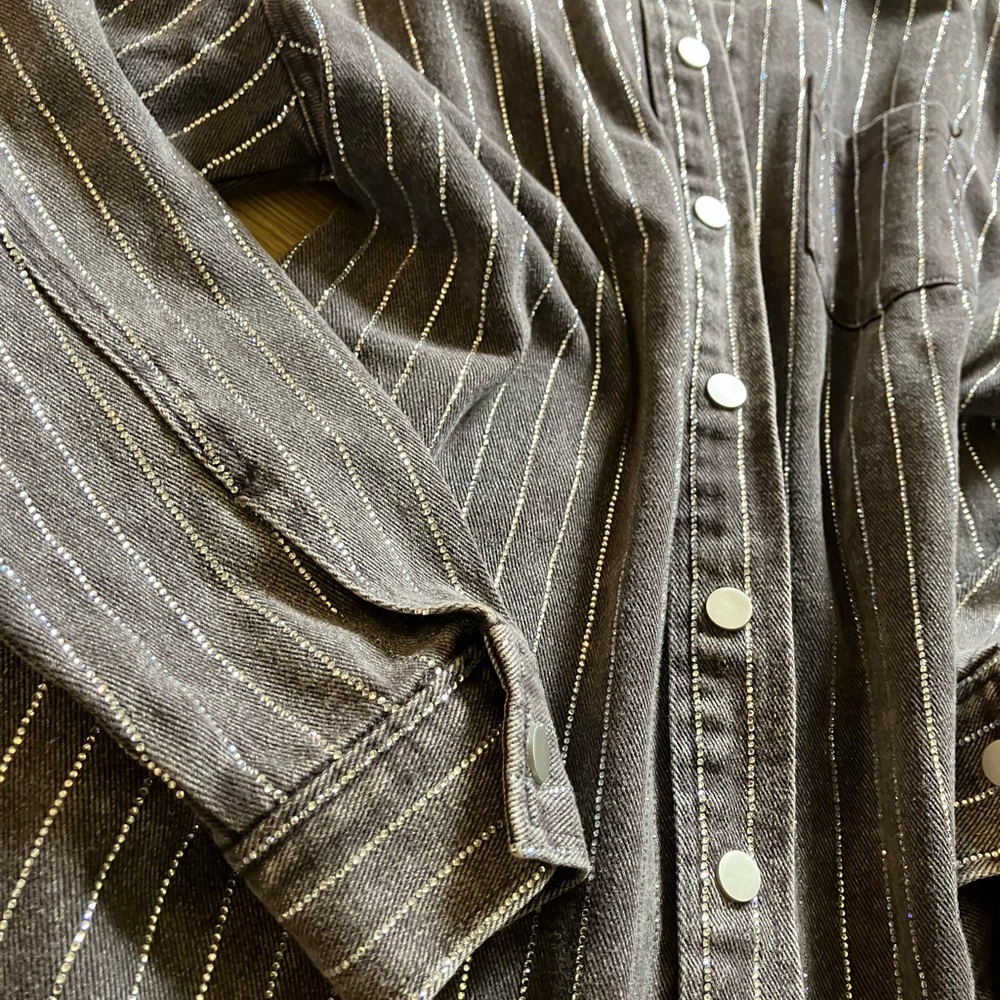 Blue B Western Denim Snap Button Up with Glitzy Detailing - Picture 6 of 7